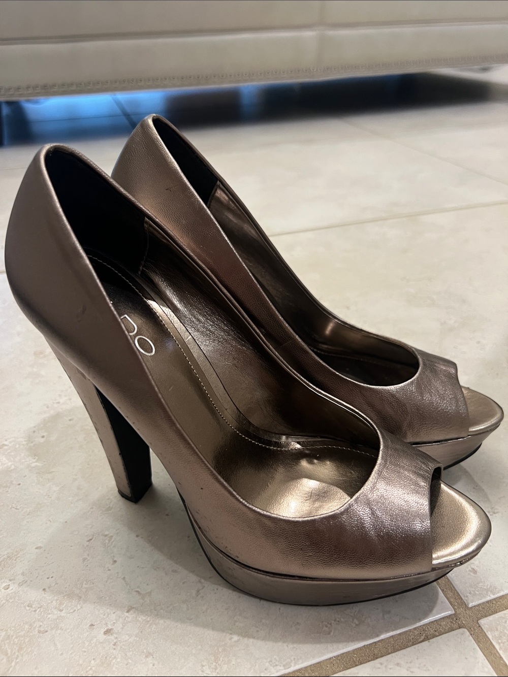 ALDO Bronze Metallic Peep-Toe Platform Heels